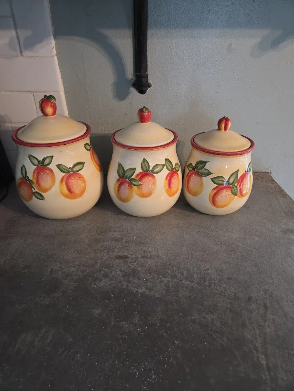 Peach Pattern Ceramic Kitchen Canister Set - Cream and Peach